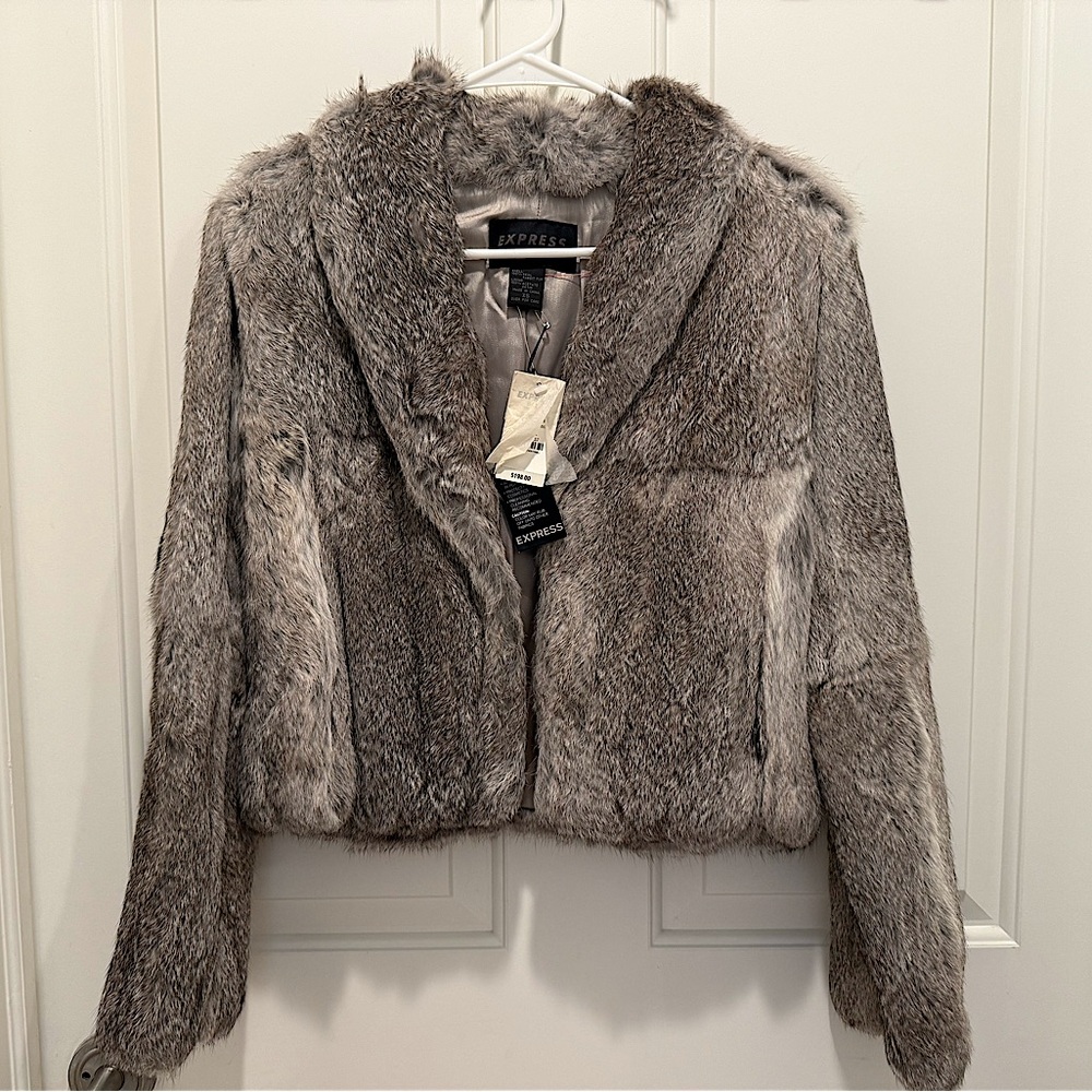 NWT Vintage Express Grey Fur Crop Coat - Picture 5 of 6